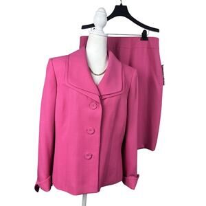 NWT KASPER SKIRT SUIT Hot pink LINED Women’s SZ 16 3 Button MSRP $260 BARBIECORE